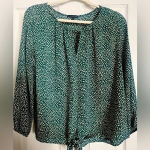 West Kei Tie Front Keyhole Turquoise Blouse